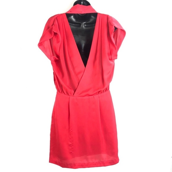 BCBGeneration Red Flutter Sleeve Wrap Mini Dress | Romantic Holiday - Picture 3 of 4